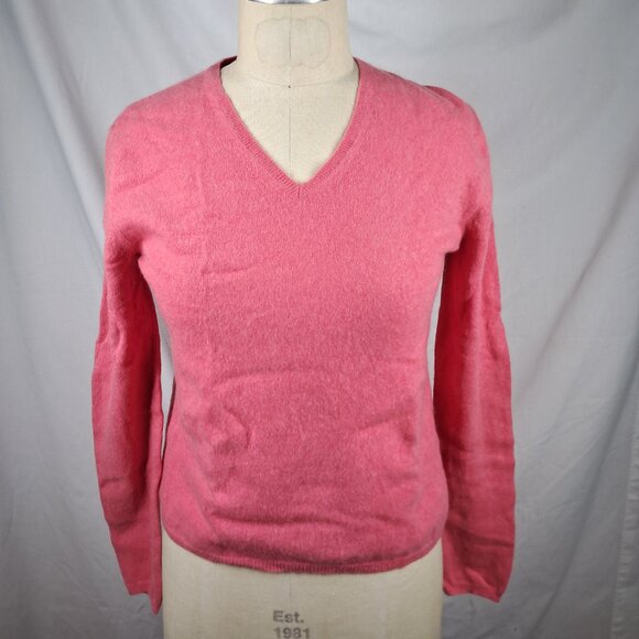 Ann Taylor 100% Cashmere V Neck Pink Long Sleeve Sweater Medium - Picture 1 of 7